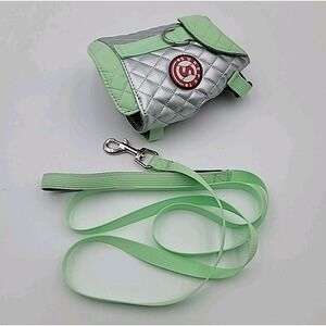 XS Dog Harness Leash Set for X-Small Dogs Adjustable Puppy Cat Vest Green Silver